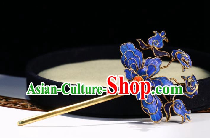 China Traditional Blueing Hair Jewelry Qing Dynasty Empress Hairpin Ancient Court Woman Hair Stick