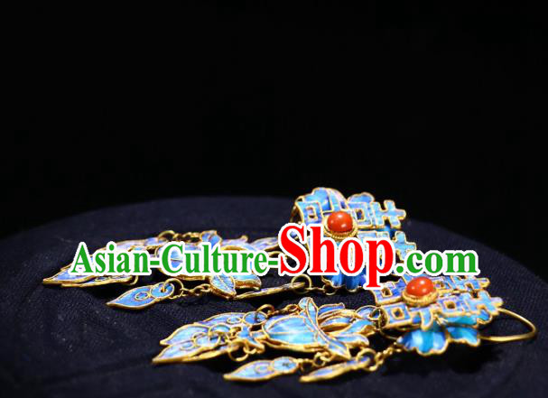 Chinese Qing Dynasty Wedding Ear Accessories Classical Jewelry Ancient Empress Cloisonne Earrings
