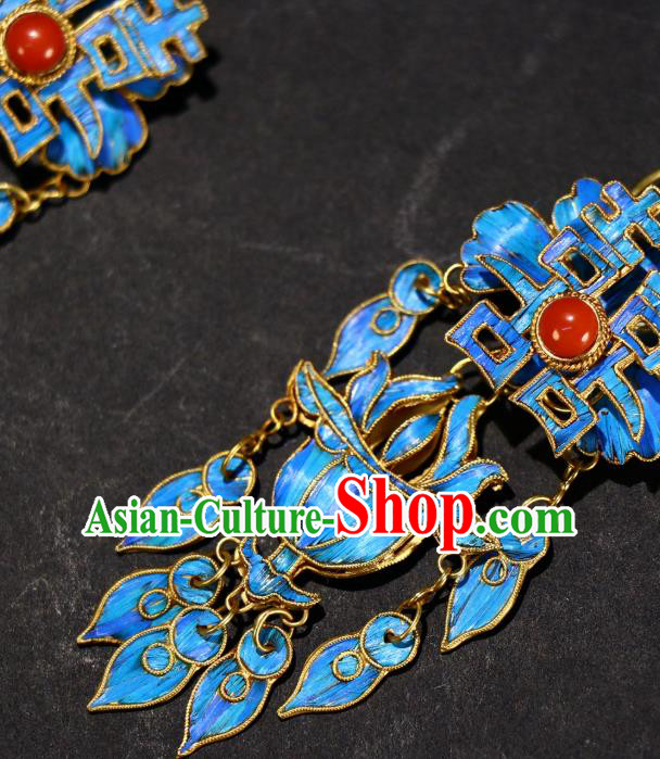 Chinese Qing Dynasty Wedding Ear Accessories Classical Jewelry Ancient Empress Cloisonne Earrings