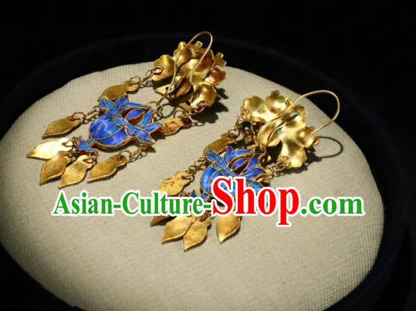 Chinese Qing Dynasty Wedding Ear Accessories Classical Jewelry Ancient Empress Cloisonne Earrings