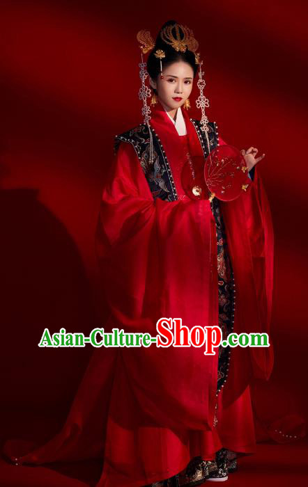China Ancient Ming Dynasty Empress Wedding Historical Costume Traditional Embroidered Red Hanfu Dress Clothing for Women
