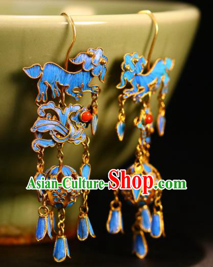 Chinese Classical Wedding Jewelry Qing Dynasty Palace Ear Accessories Ancient Empress Cloisonne Lion Ball Earrings