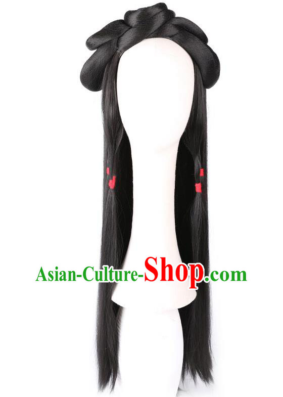 Handmade Chinese Traditional Song Dynasty Princess Wigs Ancient Young Beauty Wig Sheath Headwear