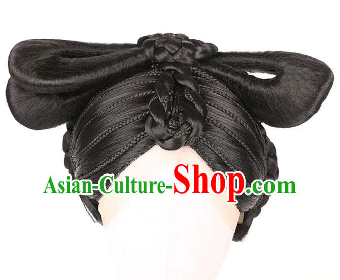 Handmade Chinese Traditional Tang Dynasty Queen Wigs Chignon Ancient Empress Wig Sheath Headwear
