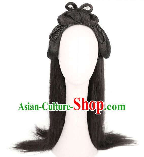 Handmade Chinese Ancient Young Lady Wig Sheath Headwear Traditional Song Dynasty Princess Wigs Chignon Hair Clasp