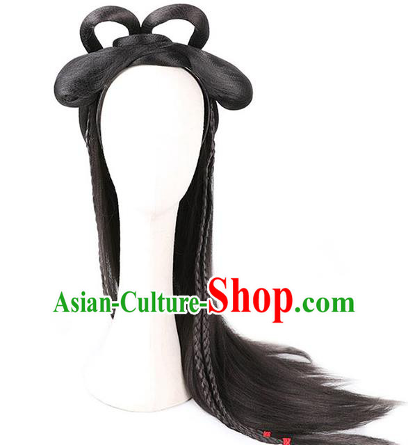 Handmade Chinese Ancient Princess Wig Sheath Headwear Traditional Jin Dynasty Noble Lady Wigs Chignon