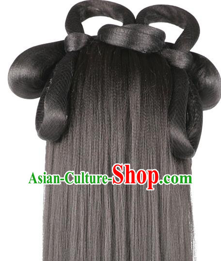 Handmade Chinese Ancient Princess Wig Sheath Headwear Traditional Jin Dynasty Noble Lady Wigs Chignon