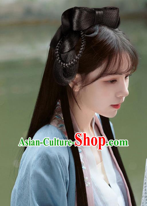 Handmade Chinese Ancient Young Beauty Wig Sheath Headwear Traditional Ming Dynasty Princess Wigs Chignon