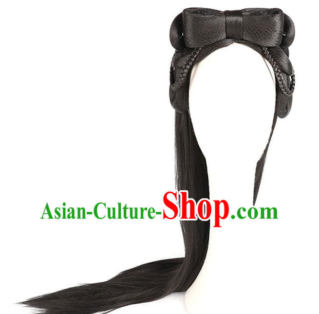 Handmade Chinese Ancient Young Beauty Wig Sheath Headwear Traditional Ming Dynasty Princess Wigs Chignon