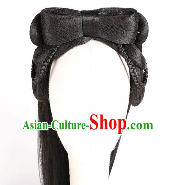 Handmade Chinese Ancient Young Beauty Wig Sheath Headwear Traditional Ming Dynasty Princess Wigs Chignon