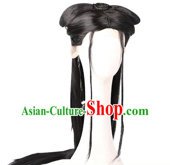 Handmade Chinese Ancient Crown Princess Wig Sheath Traditional Jin Dynasty Palace Lady Wigs Chignon Headdress