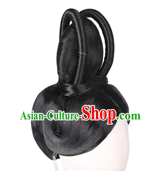 Handmade Chinese Ancient Empress Wig Sheath Traditional Ming Dynasty Queen Wigs Chignon Headpieces