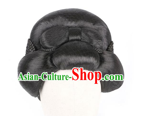 Handmade Chinese Ancient Royal Queen Wig Sheath Traditional Tang Dynasty Empress Wu Zetian Wigs Chignon Headdress