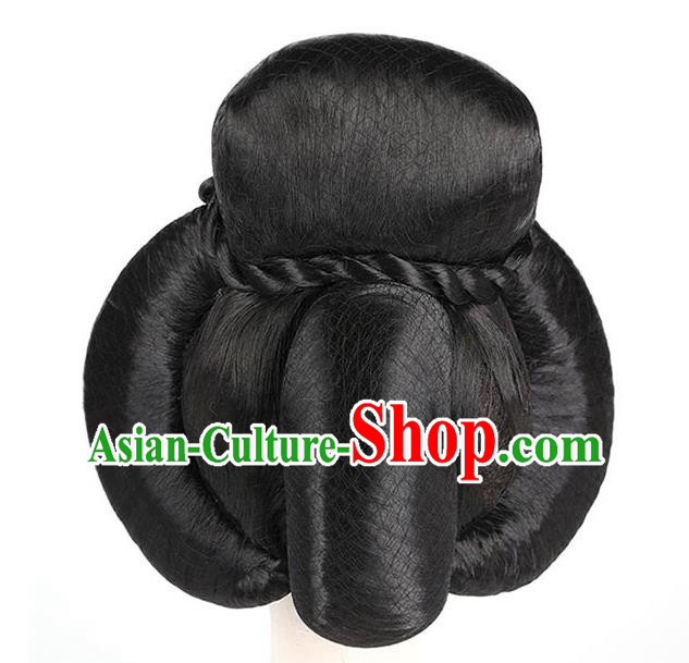 Handmade Chinese Ancient Court Maid Wig Sheath Traditional Tang Dynasty Beauty Wigs Chignon Headpiece