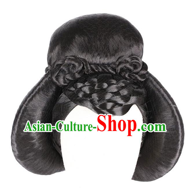 Handmade Chinese Ancient Court Maid Wig Sheath Traditional Tang Dynasty Beauty Wigs Chignon Headpiece