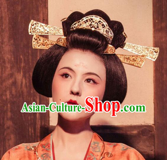 Handmade Chinese Ancient Court Maid Wig Sheath Traditional Tang Dynasty Beauty Wigs Chignon Headpiece