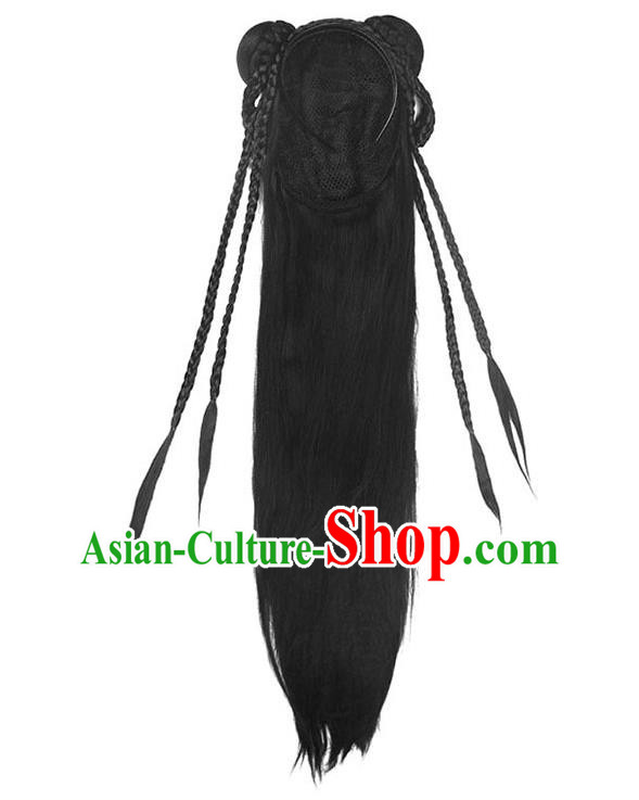 Handmade Chinese Ancient Young Lady Wig Sheath Traditional Song Dynasty Female Wigs Chignon