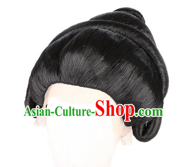 Handmade Chinese Ancient Court Woman Wig Sheath Headwear Traditional Tang Dynasty Imperial Consort Wigs Chignon