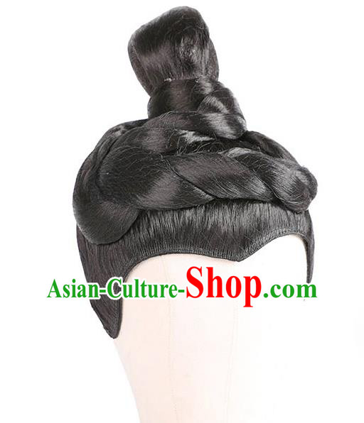 China Ancient General Warrior Wigs Traditional Qin Dynasty Swordsman Wig Sheath for Men