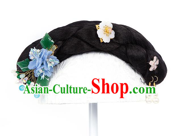 Chinese Ancient Imperial Consort Wig Sheath Traditional Qing Dynasty Palace Lady Wigs Chignon