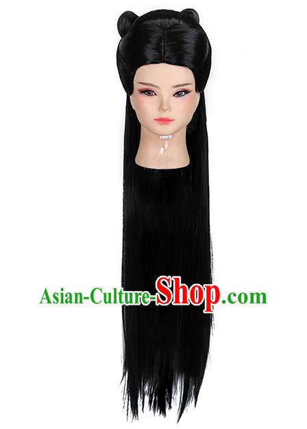 Chinese Ancient Goddess Bai Fengjiu Wig Sheath Traditional Antiquity Fairy Princess Wigs Chignon