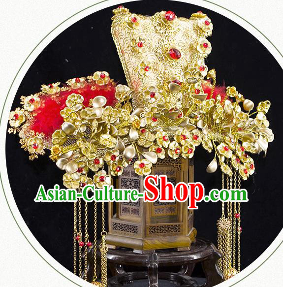 China Traditional Tang Dynasty Queen Hair Accessories Ancient Empress Golden Phoenix Coronet