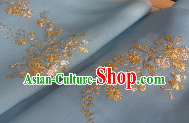 Chinese Traditional Hanfu Silk Fabric Embroidered Blue Silk