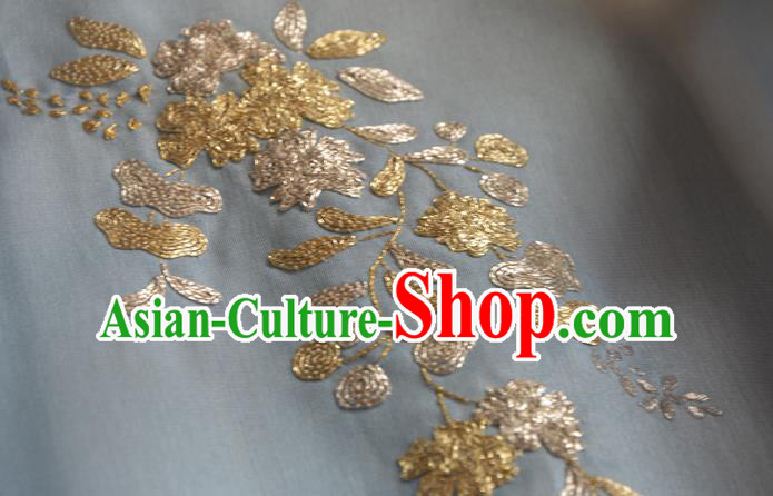 Chinese Traditional Hanfu Silk Fabric Embroidered Blue Silk