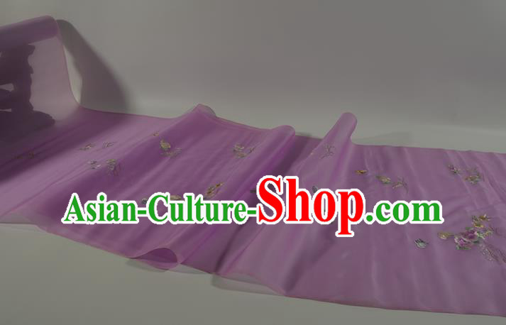 Chinese Suzhou Embroidered Peony Purple Silk Traditional Hanfu Silk Fabric