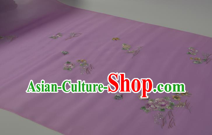Chinese Suzhou Embroidered Peony Purple Silk Traditional Hanfu Silk Fabric