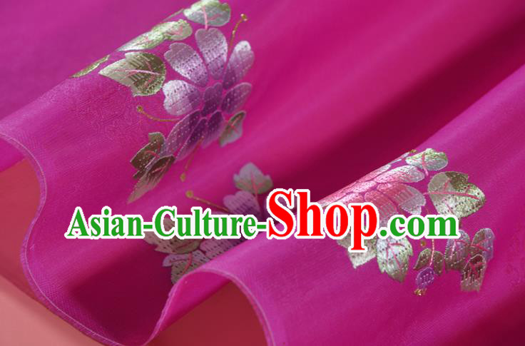 Chinese Handmade Embroidered Chrysanthemum Silk Traditional Hanfu Rosy Silk Fabric