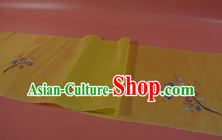 Chinese Yellow Silk Material Traditional Hanfu Embroidered Plum Blossom Silk Fabric