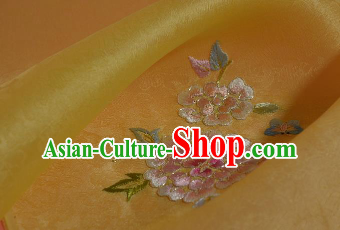 Chinese Embroidered Peony Yellow Silk Material Traditional Hanfu Silk Fabric