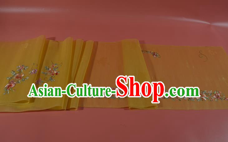 Chinese Embroidered Flowers Silk Material Traditional Hanfu Yellow Silk Fabric