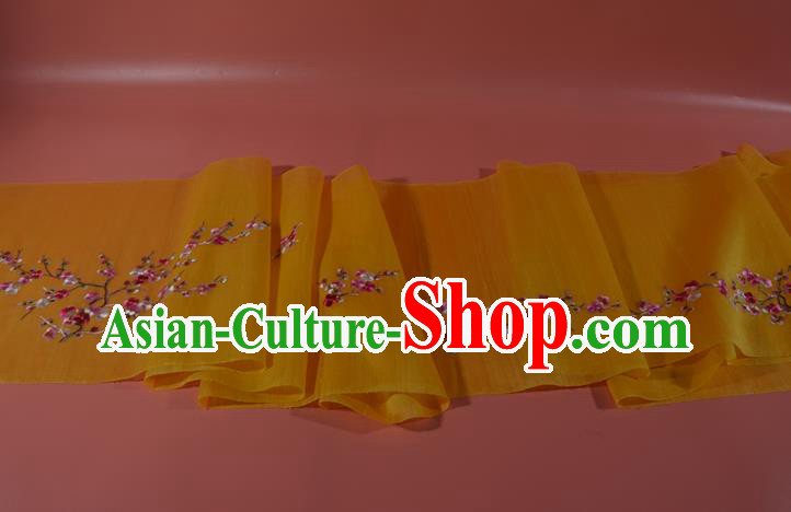 Chinese Traditional Hanfu Dress Yellow Silk Fabric Embroidered Plum Blossom Silk Material