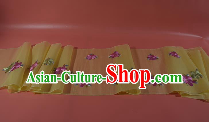 Chinese Embroidered Purple Flowers Silk Material Traditional Hanfu Dress Yellow Silk Fabric
