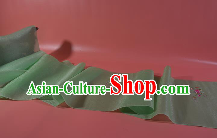 Chinese Jacquard Silk Material Traditional Hanfu Dress Embroidered Flowers Green Silk Fabric