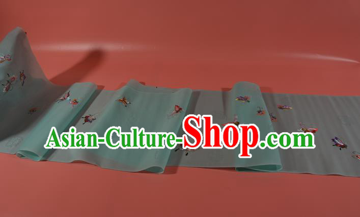 Chinese Classical Butterfly Pattern Silk Material Traditional Hanfu Dress Embroidered Light Blue Silk Fabric