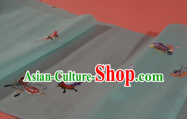 Chinese Classical Butterfly Pattern Silk Material Traditional Hanfu Dress Embroidered Light Blue Silk Fabric