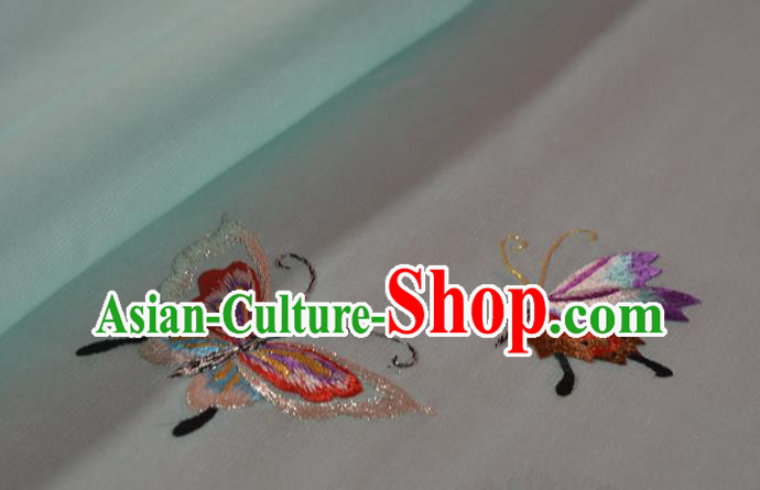 Chinese Classical Butterfly Pattern Silk Material Traditional Hanfu Dress Embroidered Light Blue Silk Fabric