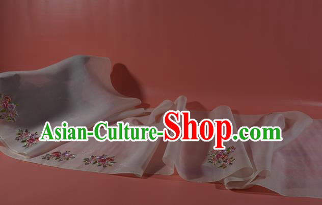 Chinese Classical Flowers Pattern Silk Material Traditional Hanfu Dress Embroidered White Silk Fabric