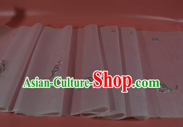 Chinese Traditional Hanfu Dress Jacquard Peacock Pink Silk Fabric Classical Embroidered Lily Flowers Pattern Silk Material