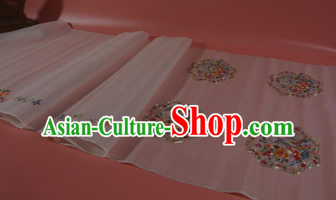 Chinese Traditional Hanfu Silk Fabric Classical Embroidered Butterfly Peony Pink Silk Material