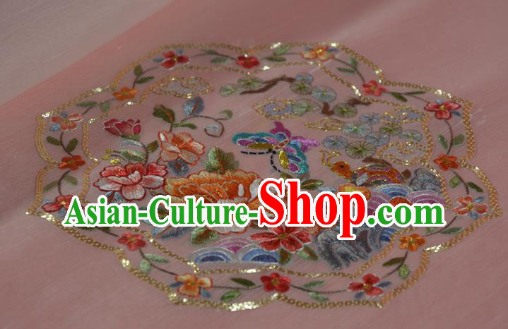 Chinese Traditional Hanfu Silk Fabric Classical Embroidered Butterfly Peony Pink Silk Material