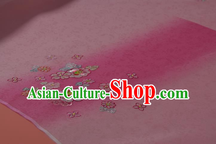 Chinese Traditional Hanfu Deep Pink Silk Fabric Classical Embroidered Peach Blossom Silk Material