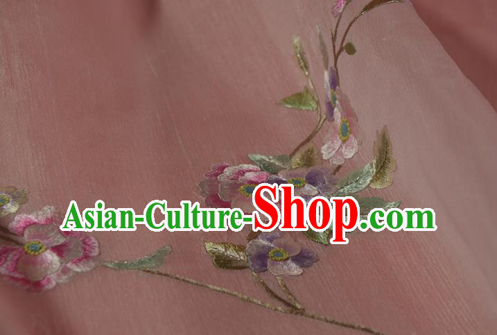 Chinese Traditional Hanfu Light Pink Silk Fabric Classical Embroidered Begonia Silk Material