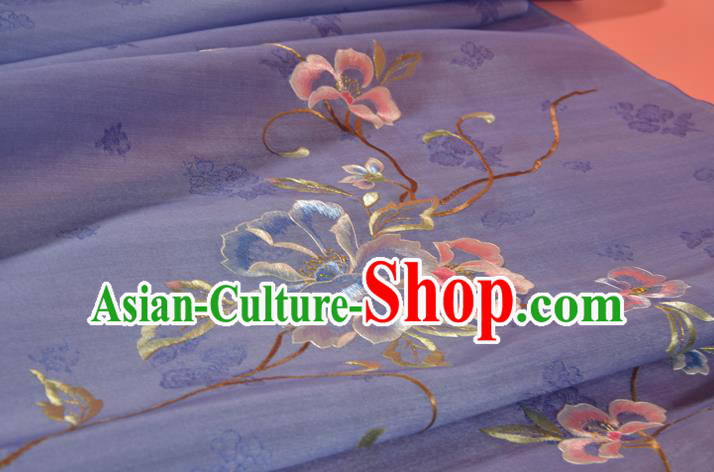 Chinese Traditional Hanfu Purple Silk Fabric Classical Embroidered Flowers Silk Material