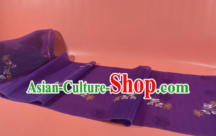 Chinese Traditional Hanfu Deep Purple Silk Fabric Classical Embroidered Mangnolia Silk Material