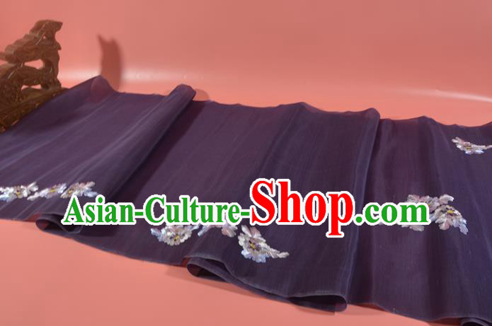 Chinese Traditional Hanfu Deep Purple Silk Fabric Classical Embroidered Chrysanthemum Silk Material