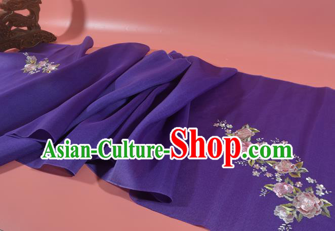 Chinese Classical Violet Silk Fabric Traditional Hanfu Embroidered Peony Silk Material